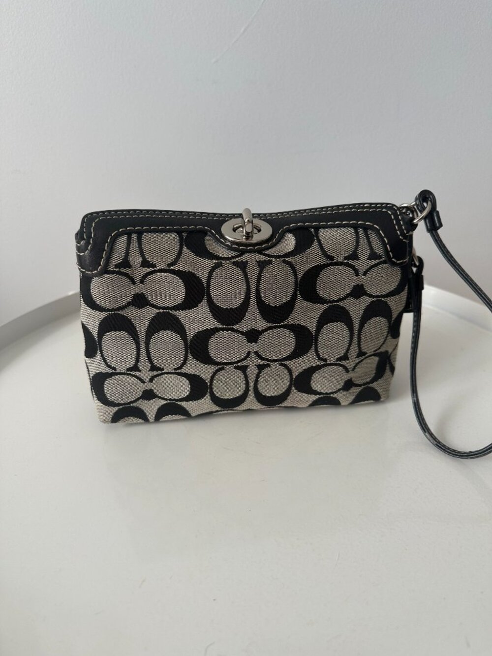 Coach Y2K Signature Jacquard Turn Lock Mini Bag or Wristlet Black & Gray - Picture 4 of 10